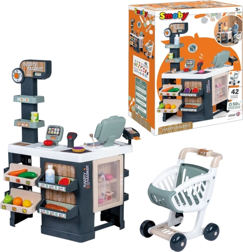 Smarty Market kindersupermarkt met kassa en winkelwagen