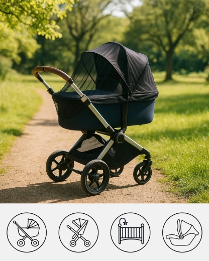 FreeON universeel muskietennet voor kinderwagen, zwart