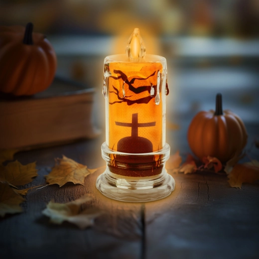 Halloween-ledkaars met grafsteenmotief - 1 stuk