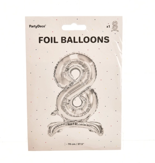 Folie staande ballon cijfer 8 zilver 70 cm