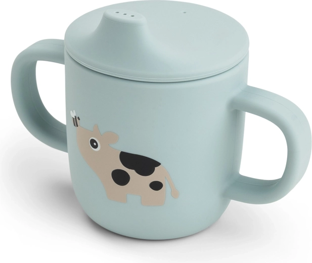 Done by Deer siliconen beker met drinktuit en twee handvatten Tiny farm, blauw