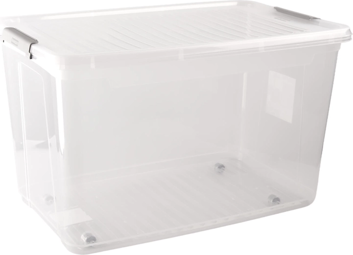 Opbergbox 56 l met deksel, clips en wieltjes (59 × 38 × 35,5 cm)