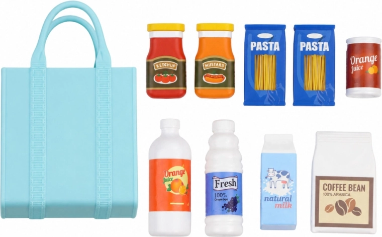 Mini-levensmiddelen en boodschappentas voor winkelen-rolspel