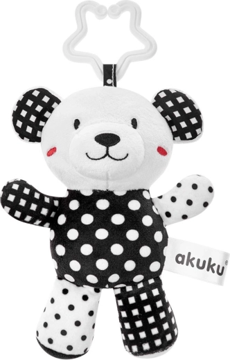 Pluchen zwart-witte teddybeer met rammelaar voor baby’s