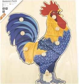 Houten Montessori-puzzel haan met knopjes VIGA