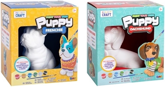 Creatieve set om een keramisch puppybeeldje te beschilderen