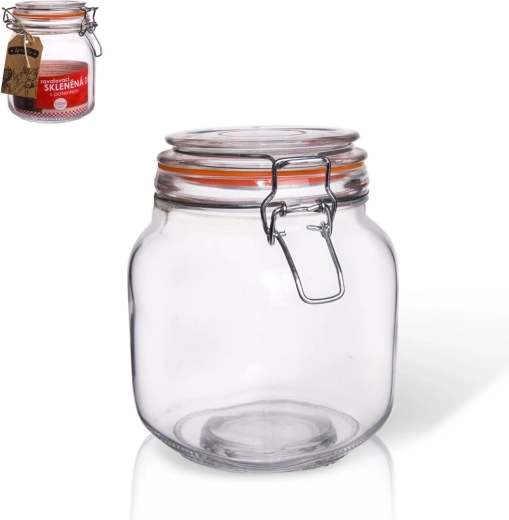 Bela pot van helder glas met metalen clip, 1 l