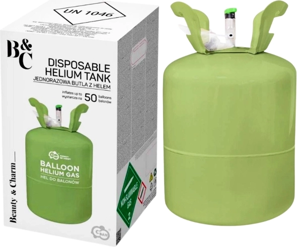 Wegwerp-heliumfles voor het opblazen van tot wel 50 ballonnen