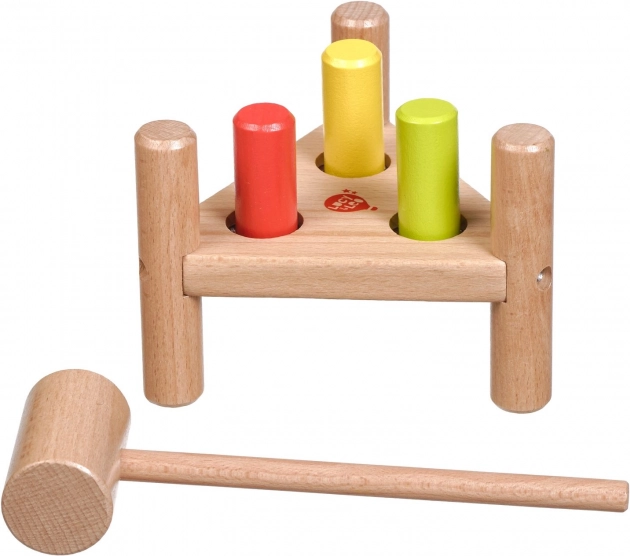 Houten hamerspel driehoek met 3 pinnen