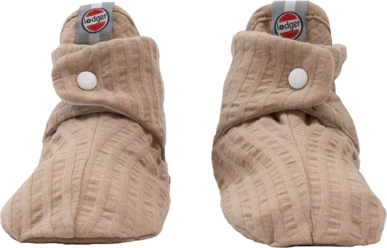 Lodger katoenen slofjes Slipper Seersucker beige 0–3 maanden