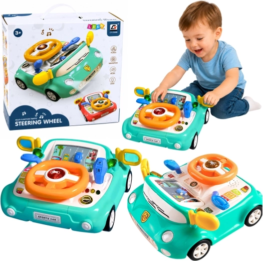 Interactief stuurpaneel in autovorm voor kinderen met licht en geluid (blauw)