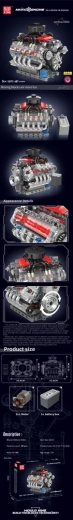 Mould King V8-motormodelbouwset, 488 onderdelen