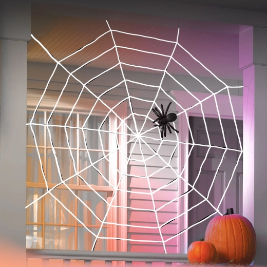 Halloween-spinrag met zwarte spin, wit, 130 × 130 cm