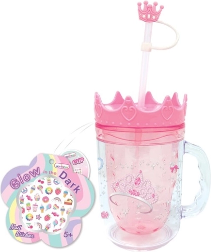 Hot Focus kinderbeker met rietje en stickers – prinses