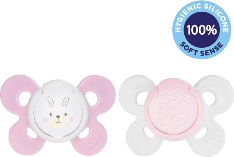 Chicco fopspeen Physio Comfort siliconen 2–6 mnd, meisjesmotief konijntje/stipjes, 2 stuks