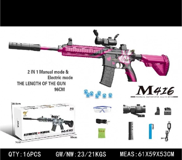 Roze gelgeweer M416 voor waterkogels met accessoires