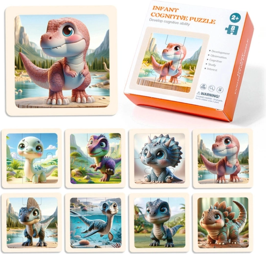 Houten puzzel dinosaurussen 8 stukjes