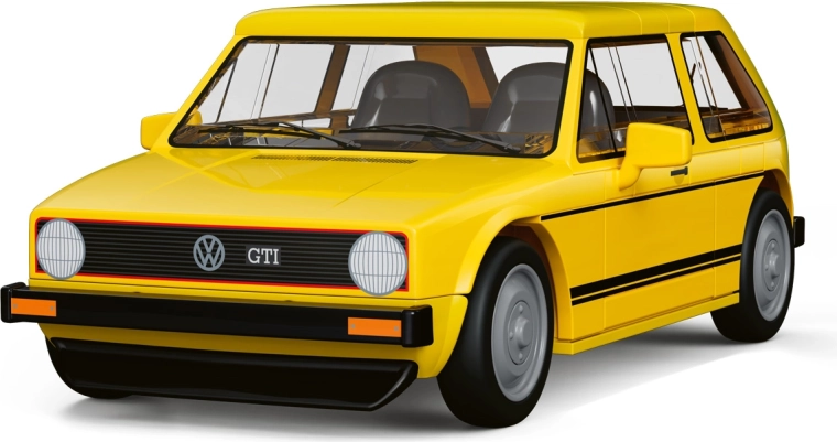 Opvallende gele GTI met bewegende wielen