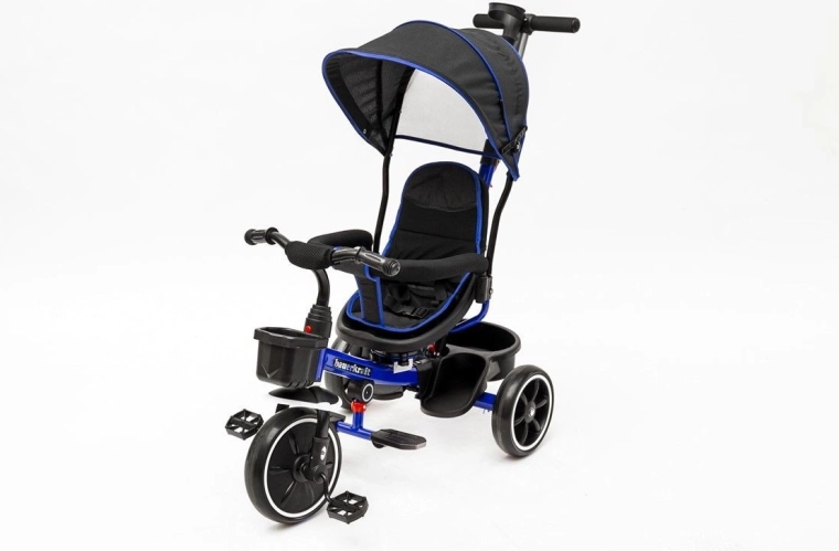 Bauerkraft 2-in-1 driewieler met draaibare zitting en zonnekap, marineblauw