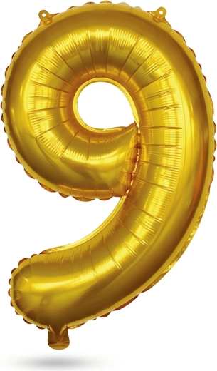 Verjaardagsfolieballon cijfer 9 goudkleurig 40 inch