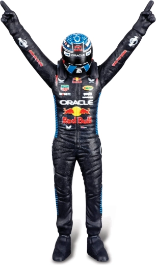 Figuur van coureur Max Verstappen in kampioenspose