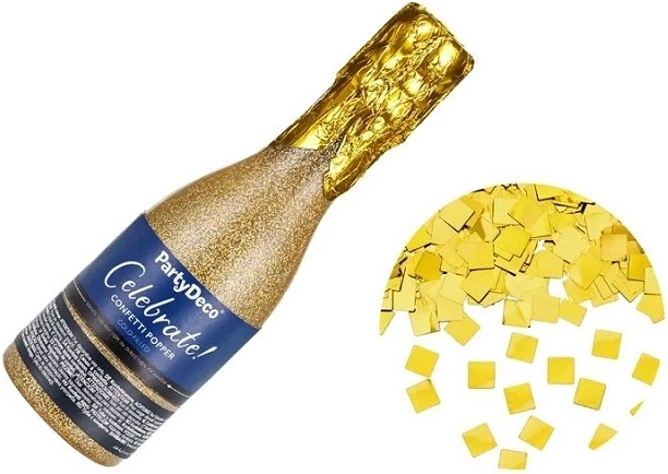 Confettitube in de vorm van een champagnefles – goud, 20,5 cm