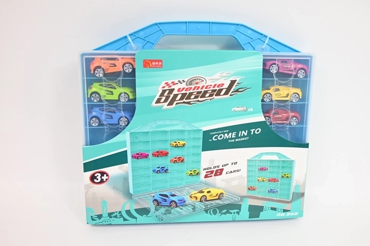 Set autootjes met box in de vorm van een garage