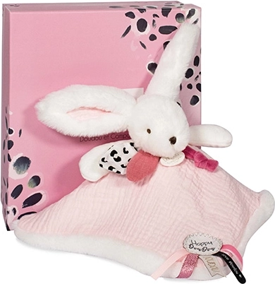 Doudou cadeau set roze - konijntje met vierkante deken