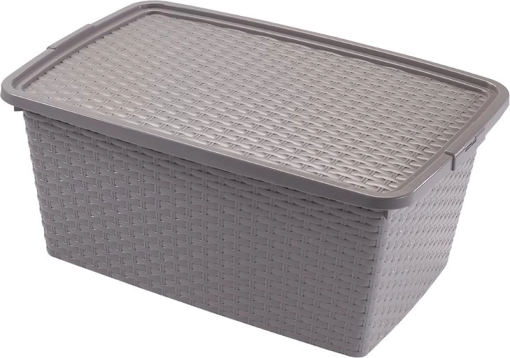 Heidrun kunststof opbergbox met deksel rattan 20 l