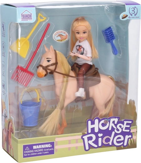 Paard met pop en accessoires - 1 stuk
