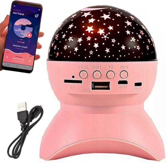 Sterrenprojector en nachtlampje met Bluetooth-luidspreker, USB en LED – roze
