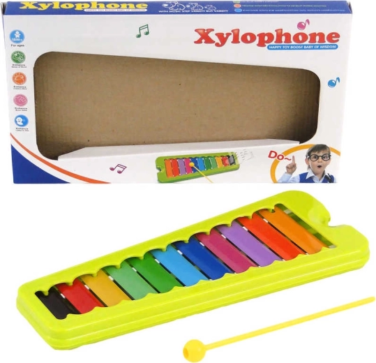 Kleurrijke kinderxylofoon met 11 toetsen en een stokje