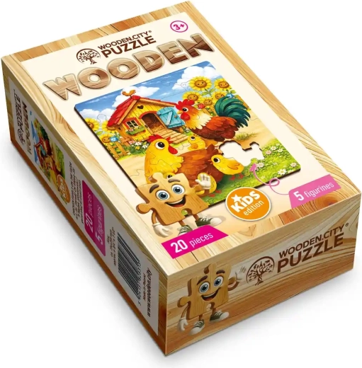 WOODEN CITY houten puzzel Kippenfamilie op de boerderij, 20 stukjes