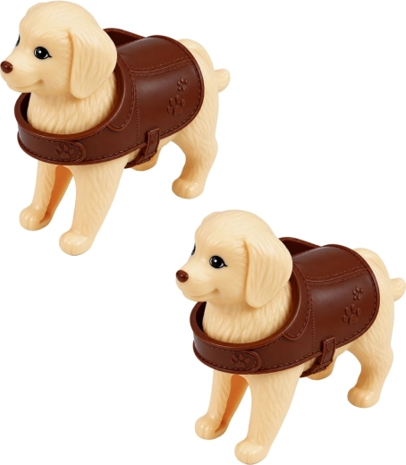 Twee hondjes met verzorgingsaccessoires