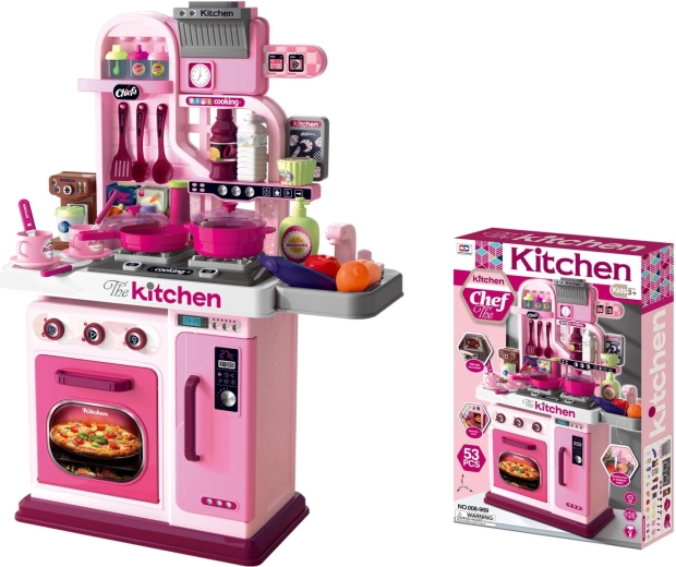 Roze kinderkookkeuken met accessoires
