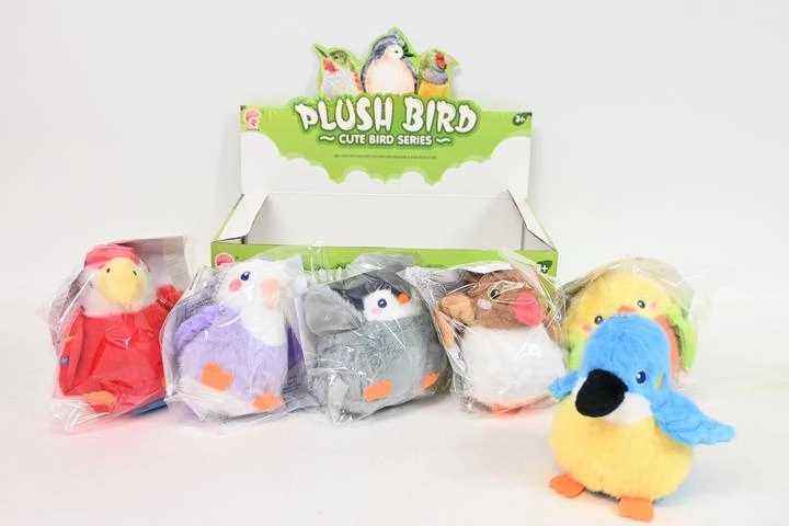 Pluchen vogeltje met licht en geluid (6 stuks in display)