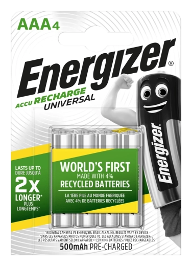 Energizer oplaadbare AAA-batterijen 500 mAh, 4 stuks