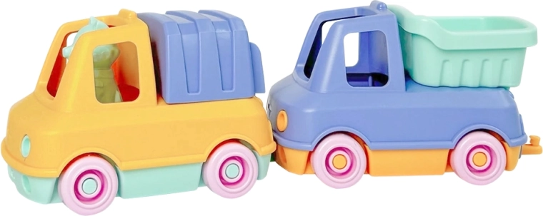 Simple. set van twee autootjes voor zand en water – kiepwagen en vuilniswagen