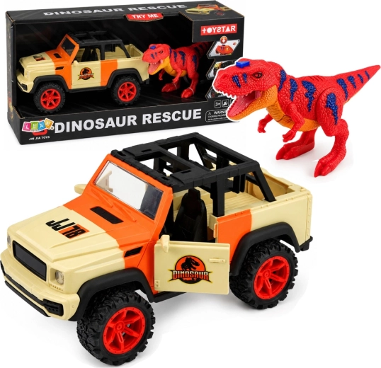 Terreinwagen met T-rex-dinosaurus met licht- en geluidseffecten