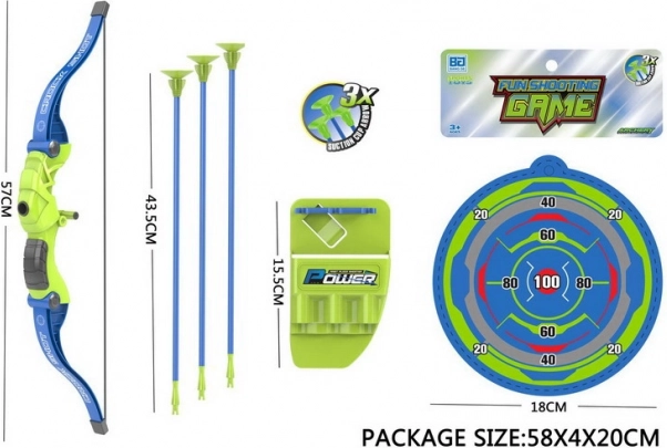Blauwe boog met pijlen en doelschijf 57 cm