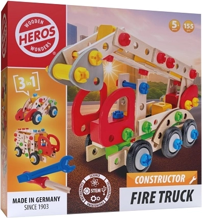 HEROS houten constructiebouwset 3-in-1 brandweerauto