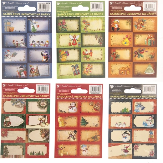 Naamkaartjes voor kerstcadeaus 8 stuks (mix van 6 motieven)