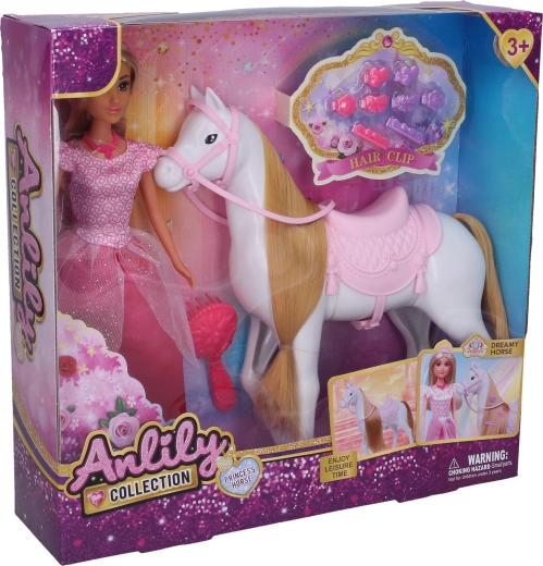 Pop met paard (roze) 26 cm - 1 stuk
