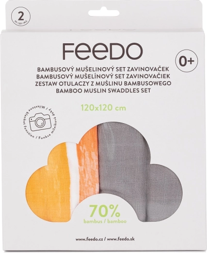 Feedo bamboe mousseline inbakerdoeken 2 stuks 120 × 120 cm met mijlpaalprint regenboog