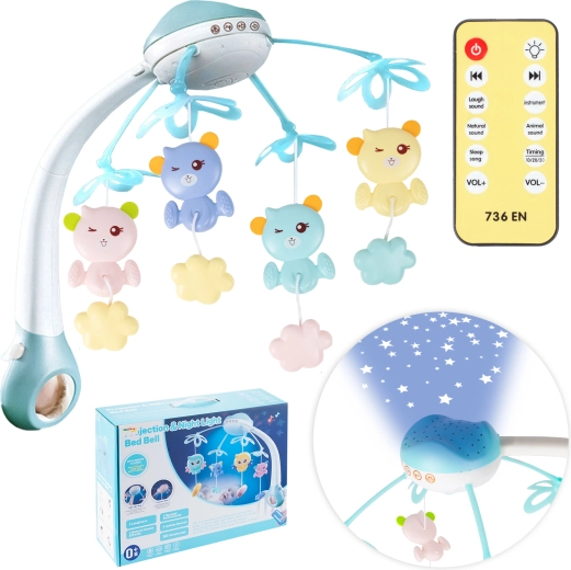 mobiel voor boven het ledikant met projector en afstandsbediening, 500 melodieën