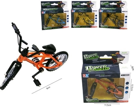 Mini metalen vingerfiets 9 cm met 4 wieltjes