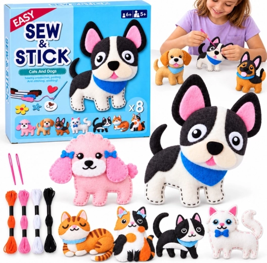 Creatieve set voor het naaien en lijmen van vilten honden en katten