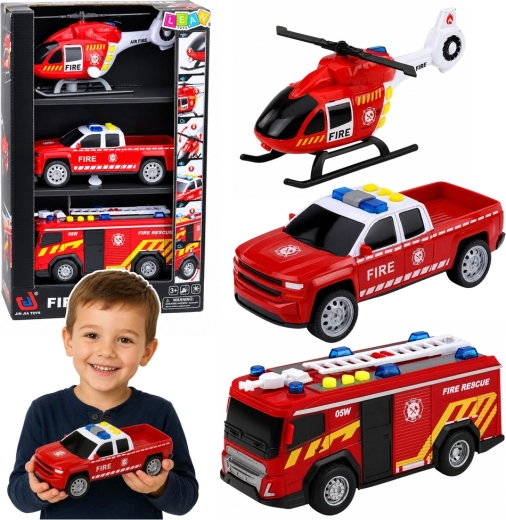 Set van 3 brandweervoertuigen Fire rescue 1:32 met licht en geluid