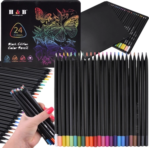 Kleurpotloden Black Edition – set van 24 kleuren in metalen etui