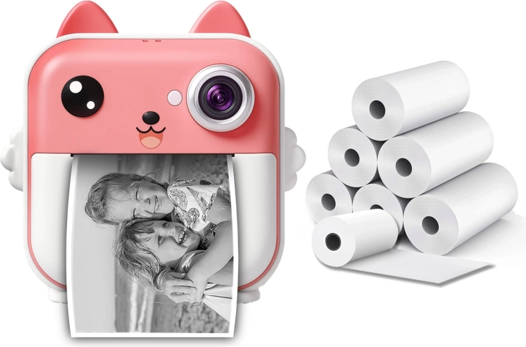 Instantcamera RENEW FORCE roze met thermische print 48 Mpx + 6 rollen papier